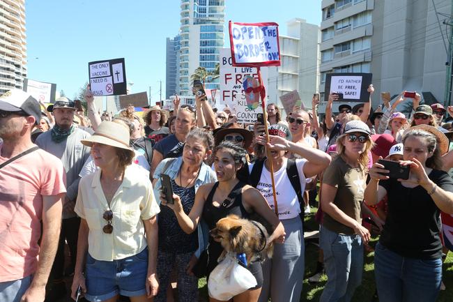 People in the Tweed are protesting the border restrictions. 22 August 2021 Coolangatta Picture by Richard Gosling