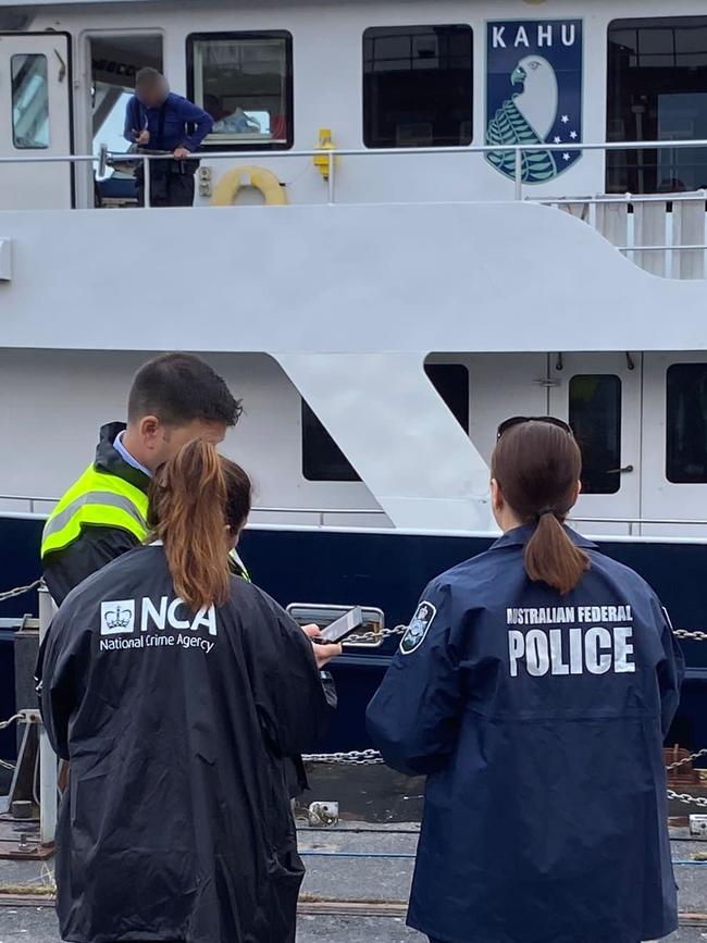 The Australian Federal Police and UK’s National Crime Agency intercepted the charter yacht Kahu on Friday. Picture: AFP