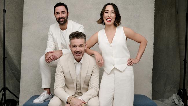 Zonfrillo with fellow MasterChef hosts Andy Allen and Melissa Leong. Picture: Network Ten