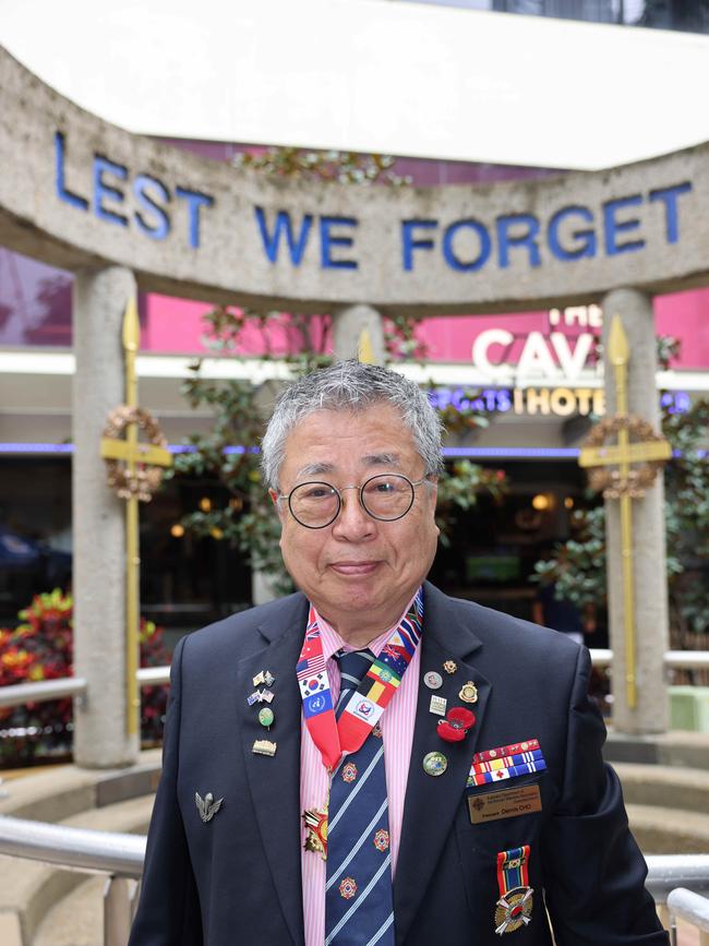 Dennis Cho at the Surfers Paradise RSL Anzac Day noon service 2025 at Cavill Park for Gold Coast at Large. Picture, Portia Large.
