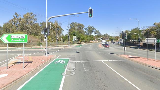 The man was walking across the road at the traffic lights when an Ipswich woman drove through the busy intersection busy Rebbank and struck him. Picture: Google Maps