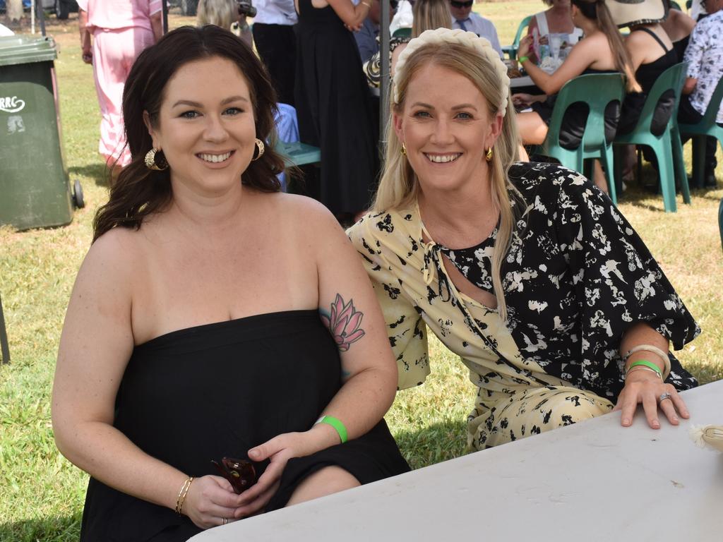 Tegan Payne and Kym Boyle at the Yeppoon Turf Club's Derby Day races at Keppel Park Racecourse on November 2, 2024.