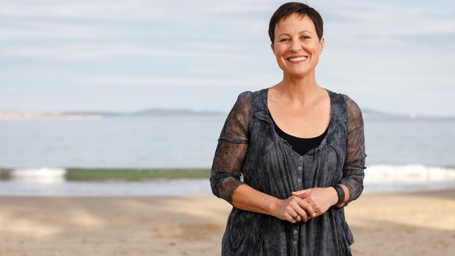 Stella Prize-winning Tasmanian author Heather Rose on the beach at Kingston, near Hobart. Picture: Peter Mathew