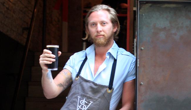 News MXB 12.9.12 - Tim Forster with a chocolate/coffee stout at Super Whatnot ,Burnett lane ,City - pic Adam Smith