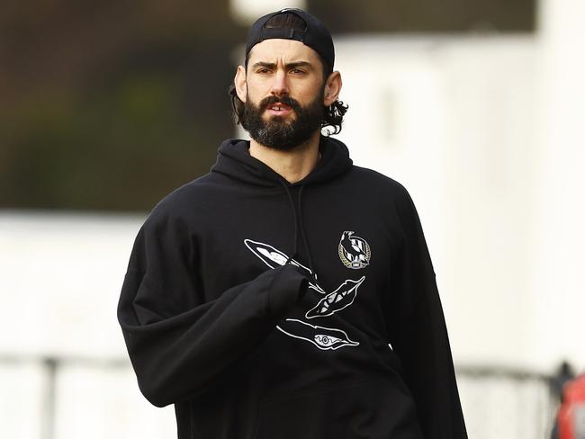 MELBOURNE, AUSTRALIA - JULY 07: Brodie Grundy of the Magpies in action during a Collingwood Magpies AFL training session at Olympic Park Oval on July 07, 2022 in Melbourne, Australia. (Photo by Daniel Pockett/Getty Images)