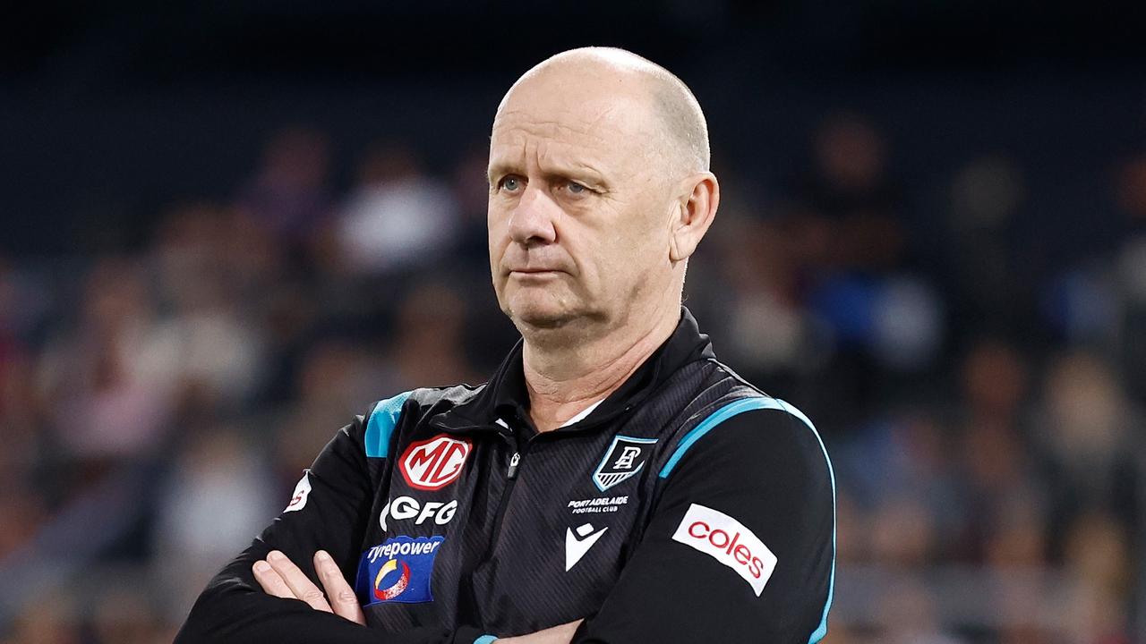 BRISBANE, AUSTRALIA – SEPTEMBER 09: Ken Hinkley, Senior Coach of the Power is seen during the 2023 AFL Second Qualifying Final match between the Brisbane Lions and the Port Adelaide Power at The Gabba on September 09, 2023 in Brisbane, Australia. (Photo by Michael Willson/AFL Photos via Getty Images)