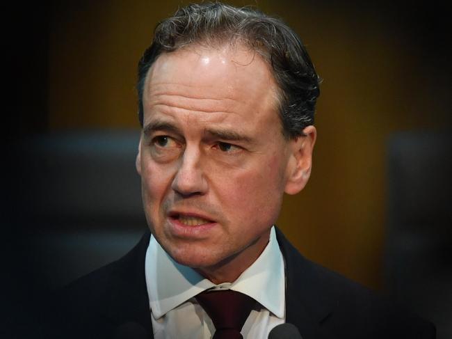 CANBERRA, AUSTRALIA - MARCH 24: Minister for Health Greg Hunt during a press conference at Parliament House on March 24, 2020 in Canberra, Australia. There are now 1879 confirmed cases of COVID-19 in Australia and the death toll now stands at seven. (Photo by Sam Mooy/Getty Images)