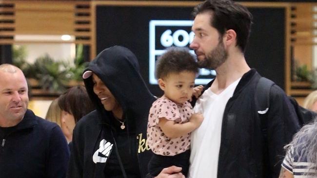 Serena Williams arrives at Perth International Airport with husband Alexis Ohanian and daughter Alexis Olympia for the Hopman Cup. Picture: Faith Moran/Backgrid