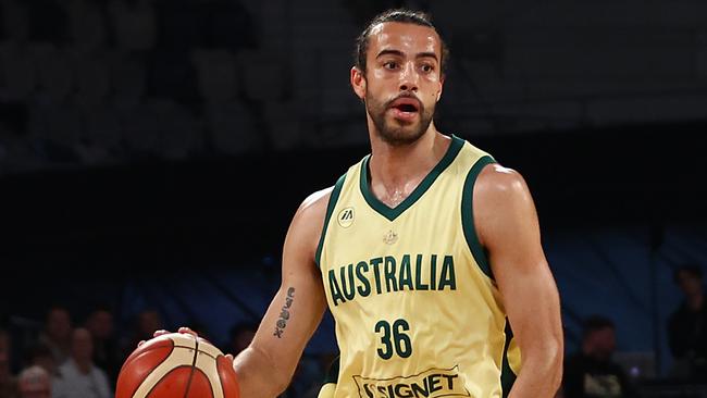 MELBOURNE, AUSTRALIA - JULY 04: Xavier Cooks of the Boomers in action during the game between the Australia Boomers and China at John Cain Arena on July 04, 2024 in Melbourne, Australia. (Photo by Graham Denholm/Getty Images)