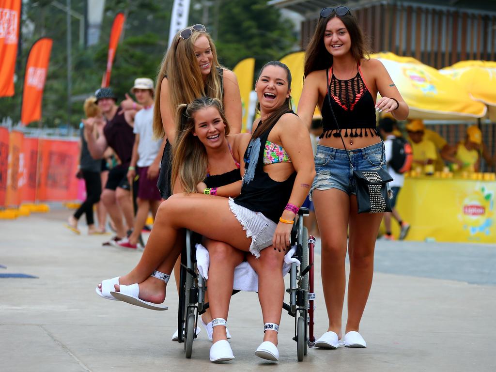 Schoolies pictured on Wednesday at Surfers Paradise. Picture: David Clark