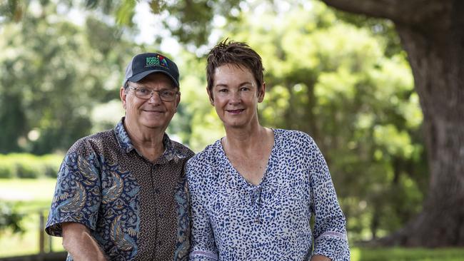 Suzanne Noakes, pictured with husband Steve, was working in the fire control room when the blaze attacked their neighbourhood. Picture: Mark Cranitch.