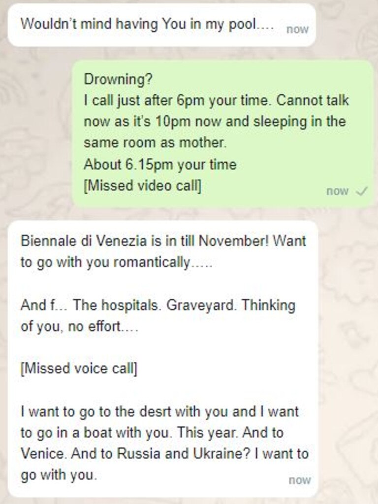 Texts between the pair on the night of his death. Picture: Supplied