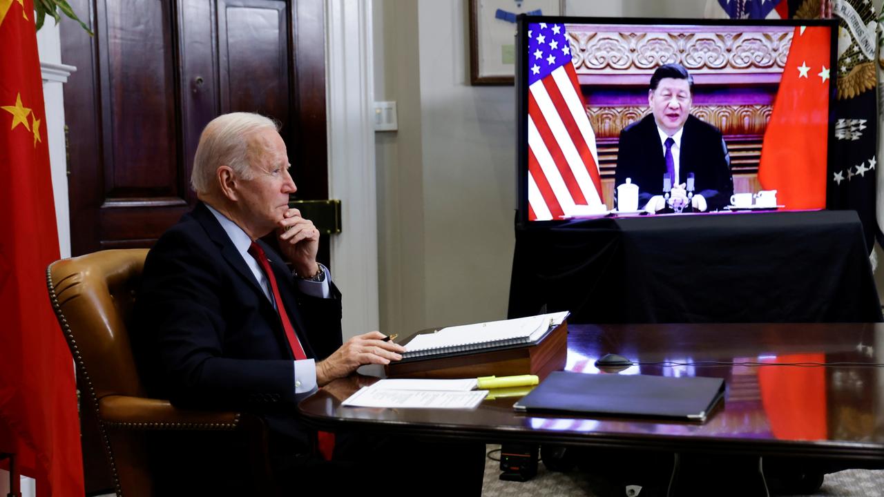 US President Joe Biden speaks virtually with Chinese leader Xi Jinping. Picture: Reuters/Jonathan Ernst