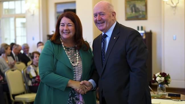 Melissa Price with Governor-General Peter Cosgrove after being sworn in recently as Environment Minister. Picture: AAP/LUKAS COCH