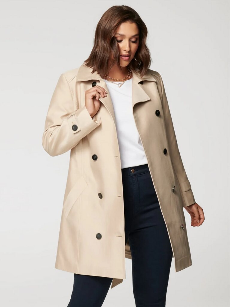 Dennie Curve Structured trench Coat, front. Image: Forever New.