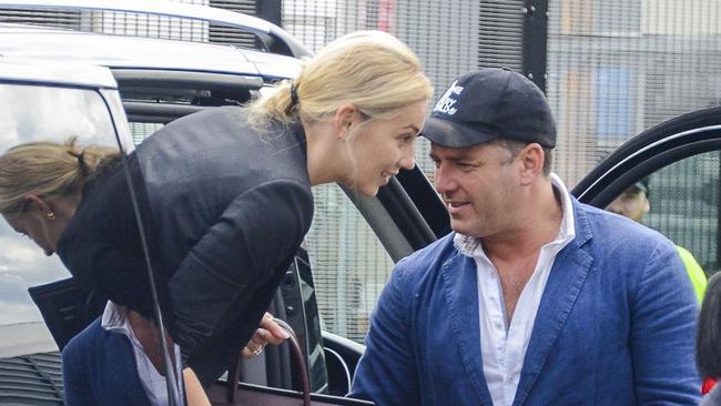 Karl Stefanovic and Jasmine Yarbrough arrive at Sydney airport. Picture: Media Mode