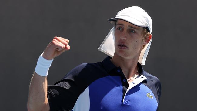 Marc Polmans brings back the flappy hat. Picture: David Gray/AFP