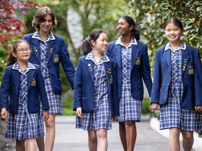 Presbyterian Ladies' College, Melbourne, is one of the top performing schools in the country, according to new data. L to R students Isabella, Romy, Chloe, Ayla and Isabelle. Picture: Mark Stewart