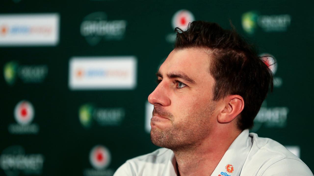 ADELAIDE, AUSTRALIA – DECEMBER 15: Pat Cummins, Captain of Australia during a press conference before training at Adelaide Oval on December 15, 2021 in Adelaide, Australia. (Photo by Sarah Reed/Getty Images)