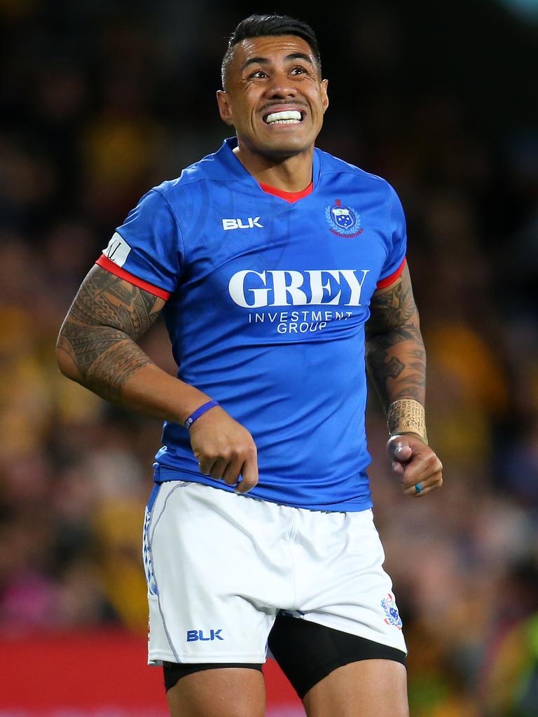 Tusi Pisi of Samoa reacts during the International Test match between the Australian Wallabies and Manu Samoa at Bankwest Stadium on September 07, 2019 in Sydney, Australia. (Photo by Jason McCawley/Getty Images)