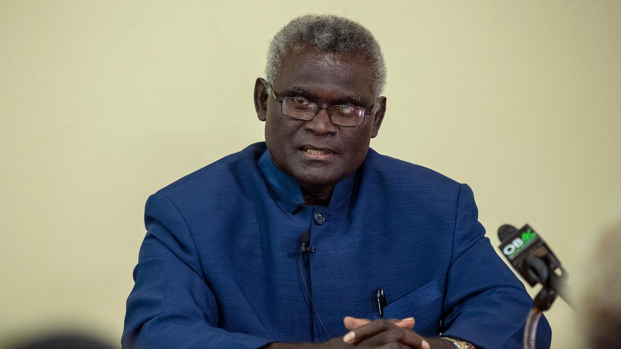 Solomon Islands Prime Minister Manasseh Sogavare says he does not intend to allow China to build a military base in his country. Picture: Robert Taupongi / AFP