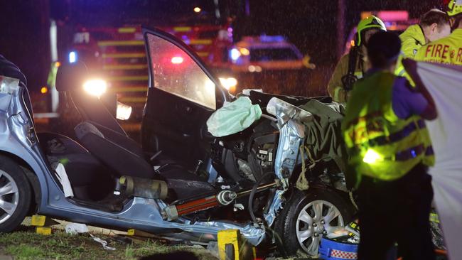 A man aged in his 20s has received lower limb fractures after his Hyundai Getz collided with a white 4x4 on Pennant Hills Road, Oatlands. Picture: Bill Hearne