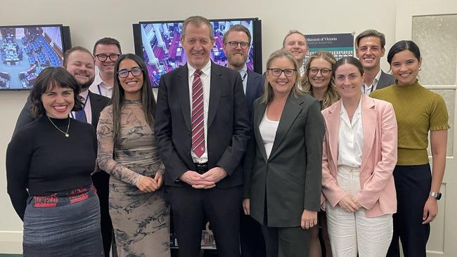 Alastair Campbell with Jacinta Allan and staff.