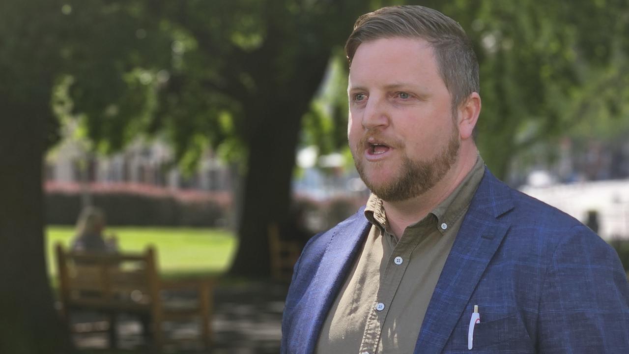 Labor MLC Luke Edmunds speaks to the media on Parliament Lawns in Hobart on Thursday, October 17, 2024.