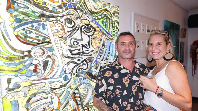 Mauri Aybar and Andrea Castiglinoe at the SWELL Art Prize at Broadbeach Community Space for Gold Coast at Large. Picture, Portia Large.