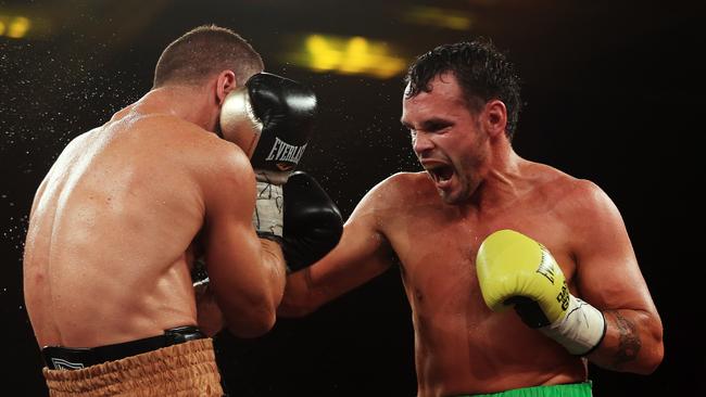 Boxing at The Horden Pavillion in Sydney. Daniel Geale (Black and green trunks) defeats Jarrod Fletcher (black and gold) in a middleweight title fight.