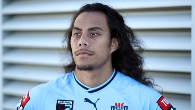 SYDNEY, AUSTRALIA – JUNE 14: Jarome Luai of the Blues poses during a New South Wales Blues State of Origin training session at Coogee Oval on June 14, 2023 in Sydney, Australia. (Photo by Jason McCawley/Getty Images)