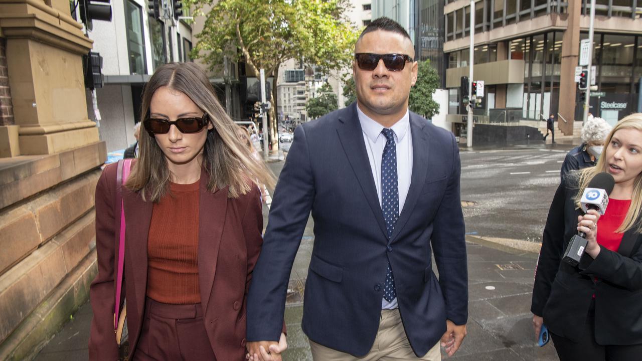 Jarryd Hayne arrives at the Supreme Court, Sydney with his wife Amellia Bonnici. Picture: NCA NewsWire/Simon Bullard