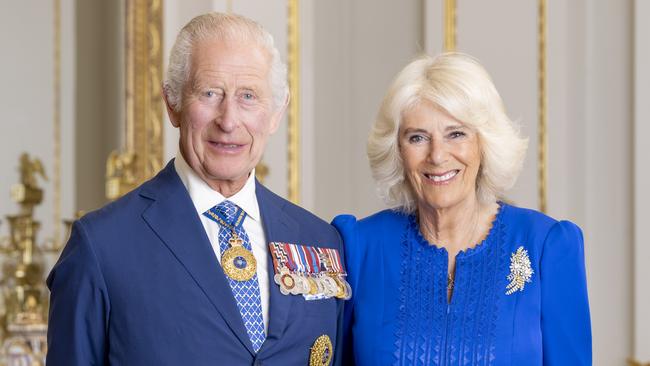 King Charles III and Queen Camilla at Buckingham Palace in London.