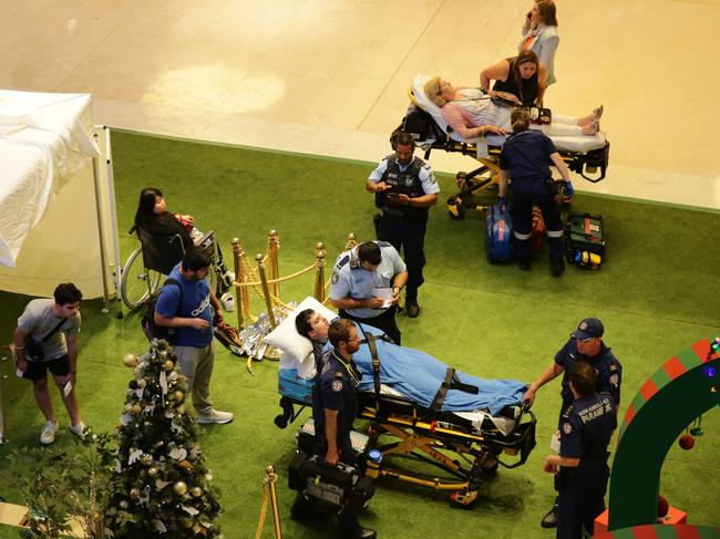 Shoppers were injured and treated at the scene before a fleet of ambulances transported people to Westmead Hospital. Picture: Bill Hearne
