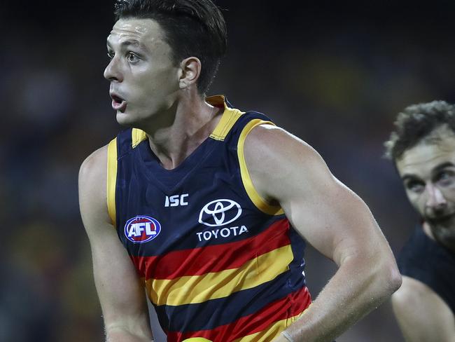 AFL - Adelaide Crows v Essendon - Round 4  - Adelaide Oval. Jake Lever and Jobe Watson.  Picture Sarah Reed