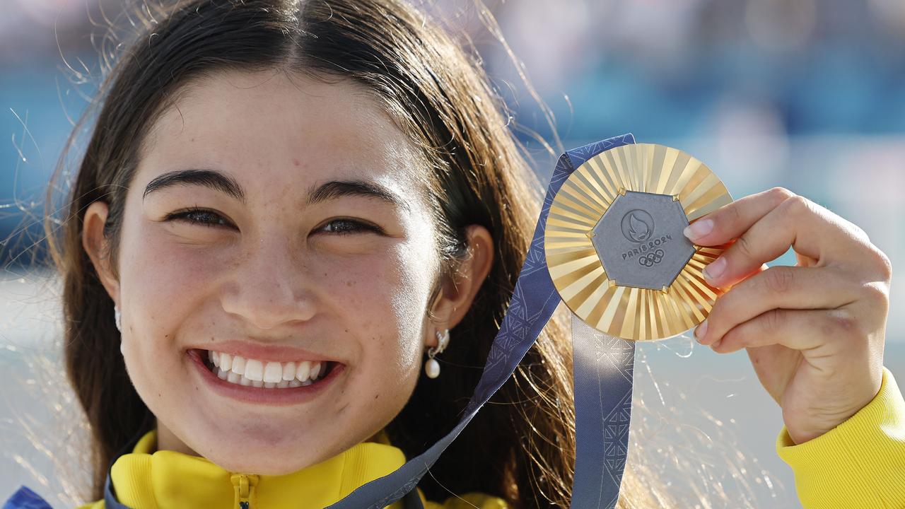 Trew shows off her Olympic gold. Picture: Michael Klein