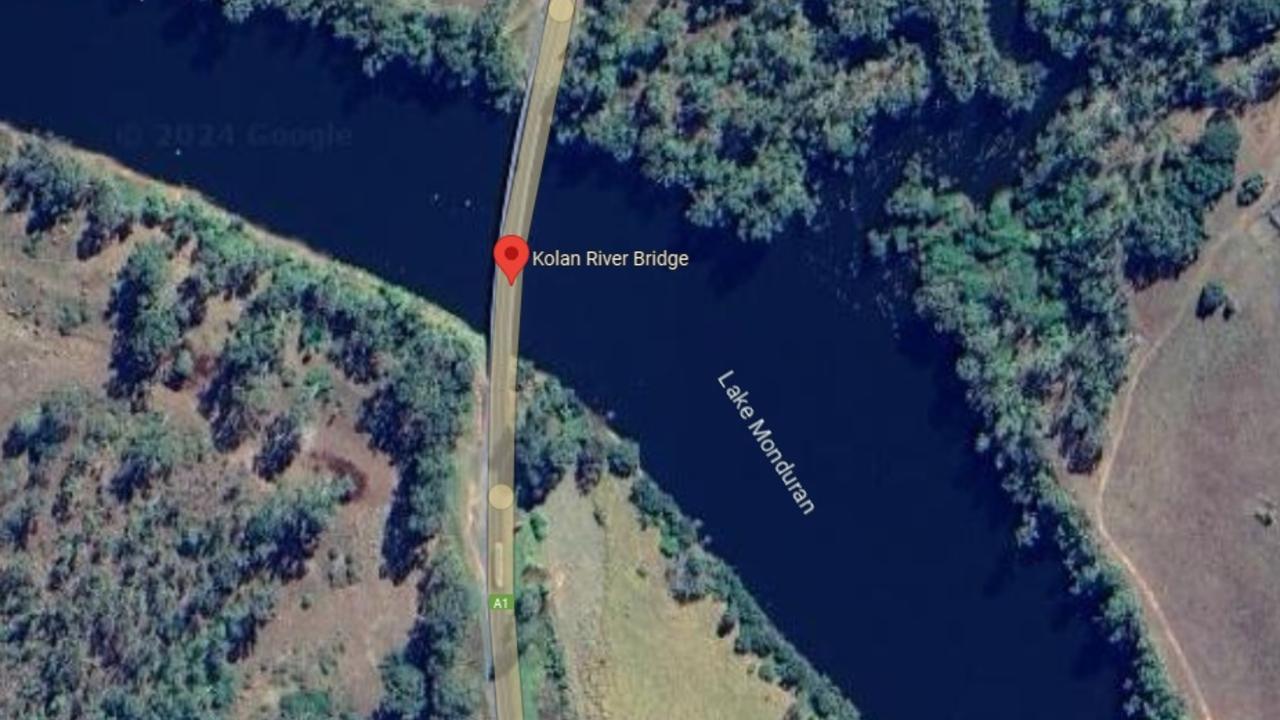 Witnesses said the Triton ute lost control and drove off the Kolan River Bridge, near Kolonga 50km north of Gin Gin.