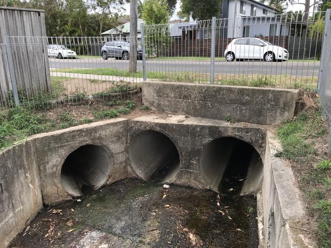 Pipes that lead into a single drain under Newport Oval.