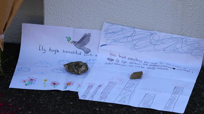 Tributes seen outside the property on Monday. Picture: NewsWire/Tertius Pickard