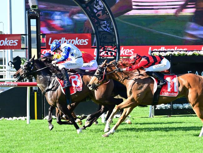 Young riding gun Bailey Wheeler enjoys a breakout day at Eagle Farm, pictured with one of his winners Maximum Output. Picture: Grant Peters, Trackside Photography.