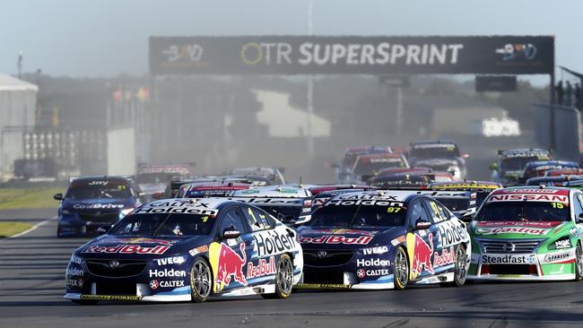 Whincup led into Turn 1 from pole position. Pic: Sarah Reed