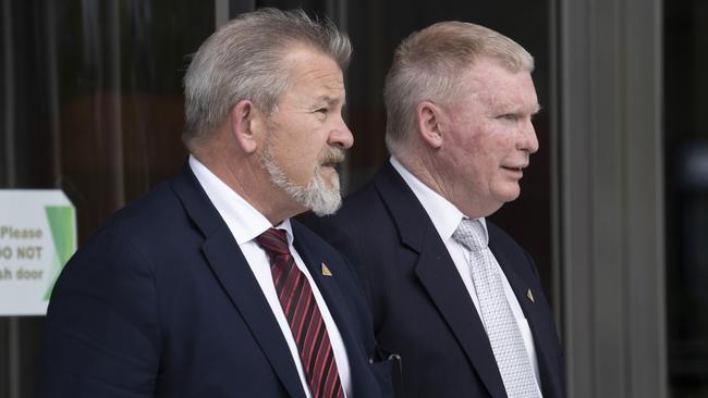 AFP Detective Inspector Marcus Boorman and Detective Senior Constable Trent Madders outside court in Canberra. Picture: NCA NewsWire / Gary Ramage