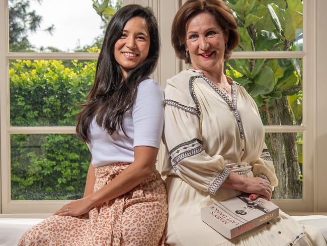 06-09-2021 Courier Mail book of the year. Mary Li with daughter Sophie Li and dog Nala at her Hamilton home is nominated for her book Ã MaryÃs Last DanceÃ. PICTURE: Brad Fleet