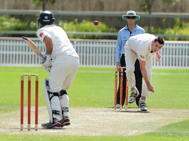 Penrith bowler Glenn Venables up against Sydney in the Fourth Grade final at Drummoyne Oval.