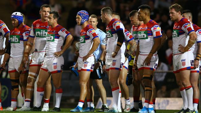 Dejected Knights players during their shocking loss to the Tigers. Picture: Getty Images