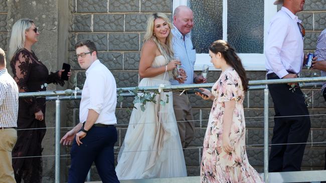 Vikki Campion is seen smiling as she enters the wedding reception. Picture: NCA NewsWire / Ben McDonald