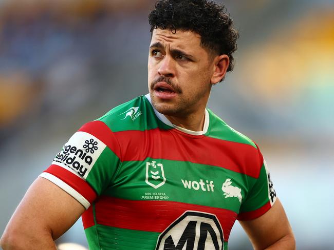 GOLD COAST, AUSTRALIA - JUNE 08:  Jacob Gagai of the Rabbitohs looks on during the round 14 NRL match between Gold Coast Titans and South Sydney Rabbitohs at Cbus Super Stadium, on June 08, 2024, in Gold Coast, Australia. (Photo by Chris Hyde/Getty Images)