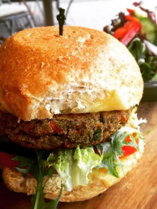 Burger from Ungaro Raw Cafe in Rozelle.