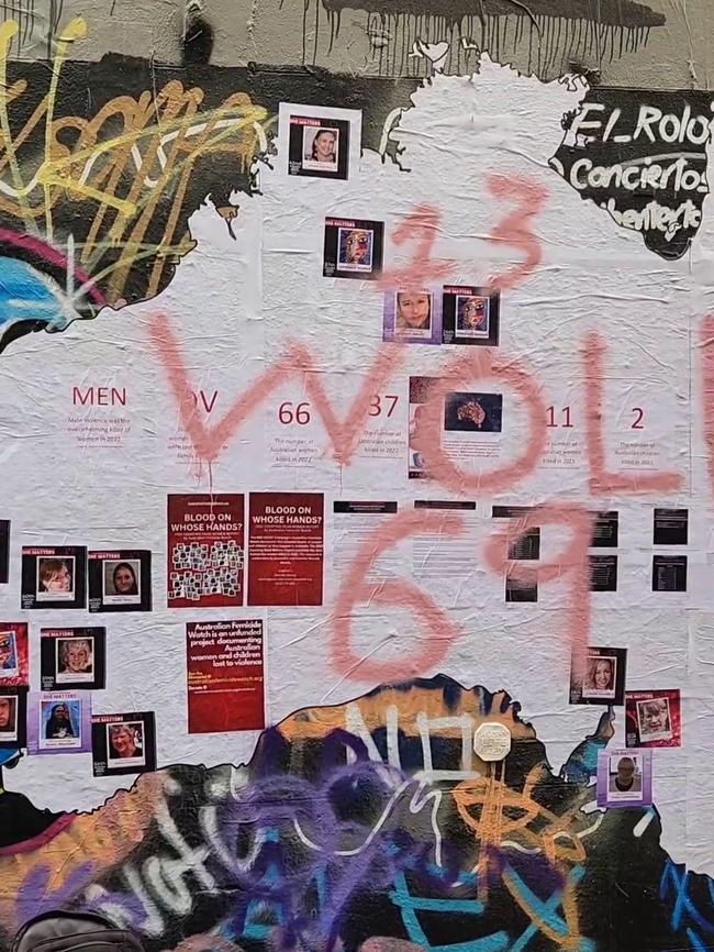 The mural depicted the faces of killed women. Picture: Facebook.