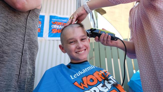 Hayden McLucas gets his hair shaved for the World's Greatest Shave. Photo supplied